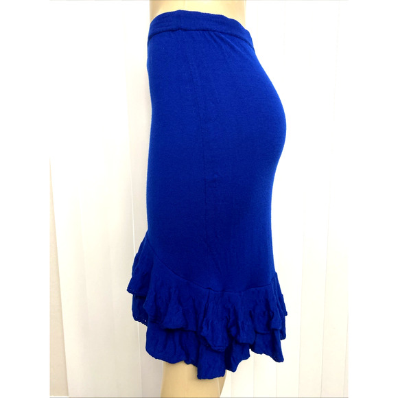 Moschino Couture Wool Skirt Knit Tiered Ruffled Royal Blue Knee Length 10 M - Picture 5 of 10